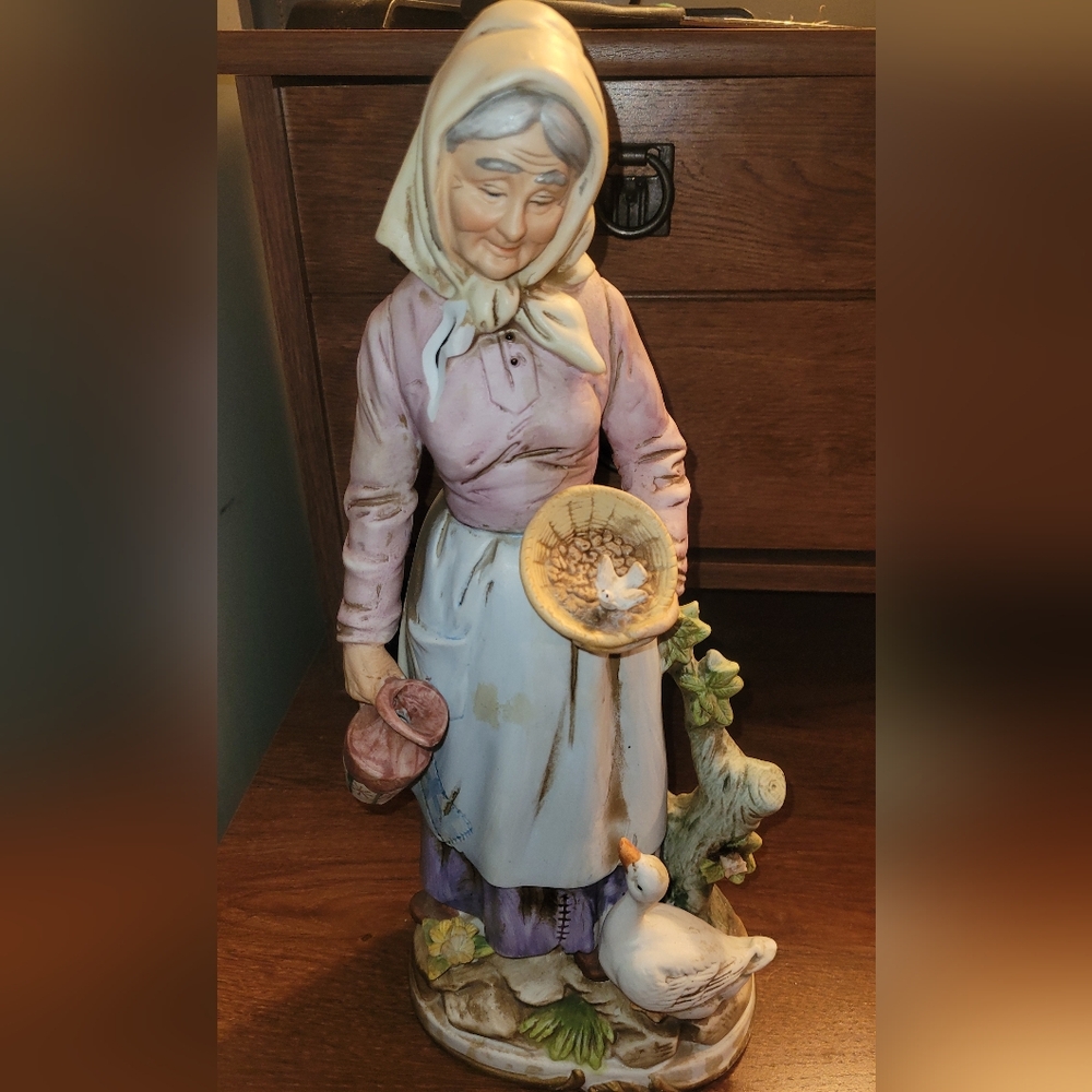 Charming Elderly Woman Figurine with GooseVintage HOMCO 8816 Large